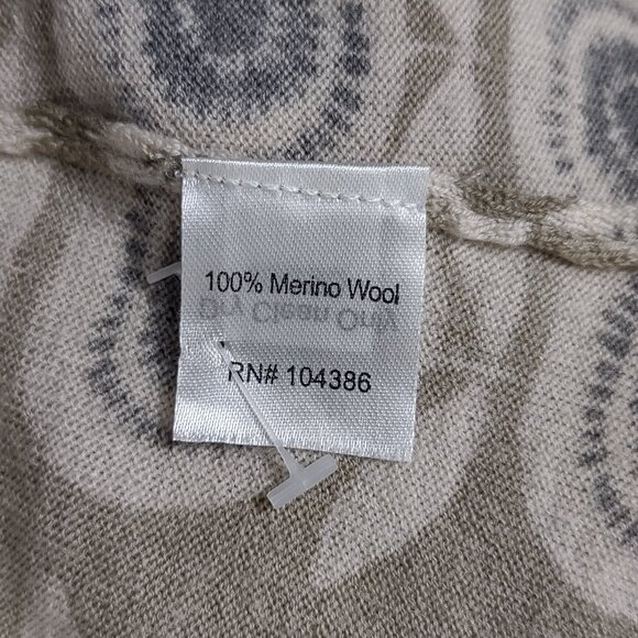 Garnet Hill ivory gray green 100% Merino Wool floral print cardigan ladies Large - Picture 7 of 7